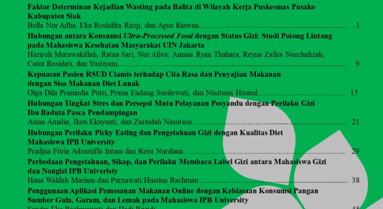 Isu Terkini Jurnal Ilmu Gizi dan Dietetik edisi Maret 2025 dari Wasting hingga Perilaku Konsumsi Mahasiswa